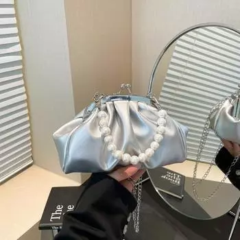 Женская сумка-мессенджер с цепочкой Pearl, новая плиссированная сумка-мессенджер с цепочкой 2025 года, маленькая и изысканная сумка-клипса чёрный