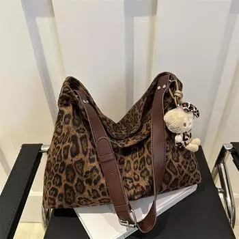 Женская сумка-мессенджер с леопардовым принтом и текстурой, большая вместимость, для поездок на работу и обратно, сумка через плечо в иностранном стиле, женская сумка-тоут
