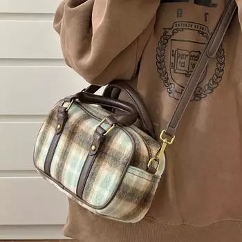 Женская сумка-мессенджер в клетку в стиле ретро, квадратная сумочка в студенческом стиле, подходящая для покупок одежды и ежедневных поездок на работу
