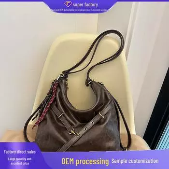 «Женская сумка-мессенджер в стиле ретро большой вместимости 2025 года — универсальная, модная сумка через плечо для тех, кто ездит на работу» without pendant чёрный