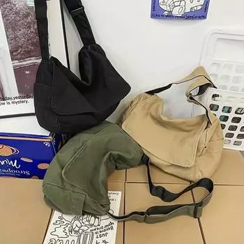 Женская сумка-мессенджер, винтажная сумка, парусиновая подростковая сумка через плечо, повседневная сумка, сумки через плечо One Size темно-зеленого