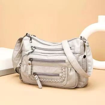 Женская сумка, многослойная сумка через плечо из мягкой кожи, сумка для матери чёрный