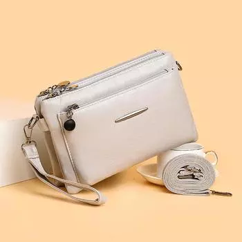 Женская сумка, многослойная сумка для мобильного телефона, мягкая кожаная сумка через плечо, сумка для матери светло-серый