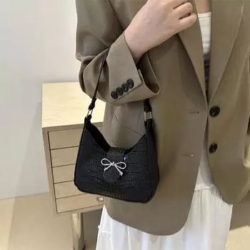Женская сумка мода темперамент сумка осень и зима мода личность однотонная простая сумка через плечо бант подмышка сумка чёрный
