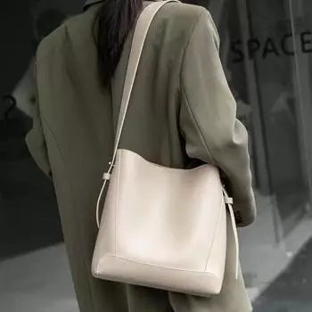 Женская сумка, модная, большая вместительная сумка-ведро из коровьей кожи, сумка через плечо из натуральной кожи темно-коричневого