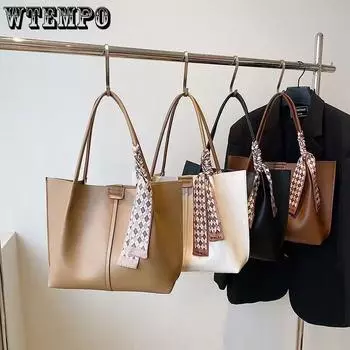 Женская сумка, модная и универсальная большая вместительная сумка, популярная шелковая сумка через плечо с шарфом 30*12*26cm чёрный