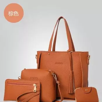 Женская сумка, модная, из четырех частей, сумка для матери и ребенка, однотонная, с рисунком личи, переносная сумка через плечо розовый