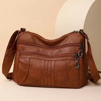 Женская сумка, модная, из мягкой искусственной кожи, женская сумка среднего возраста, вместительная, многослойная, сумка-мессенджер через плечо чёрный