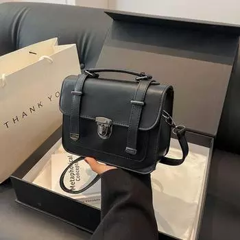 Женская сумка модная маленькая квадратная сумка нишевая ретро сумка через плечо иностранный стиль сумка замок ретро косая сумка коричневый