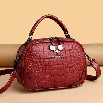 Женская сумка Модная многослойная сумка с рисунком крокодила Большая вместительная сумка для мобильного телефона Модная женская сумка Oblique Span Мягкая красный