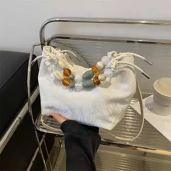 Женская сумка модная портативная сумка-ведро новая китайская сумка через плечо нишевая универсальная сумка-мессенджер серебряный