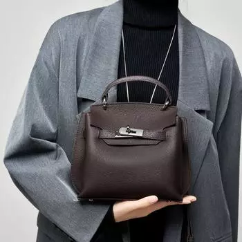 Женская сумка, модная ретро-сумка из кожи первого слоя, одно плечо, кожаная сумка через плечо 20*8*19CM чёрный