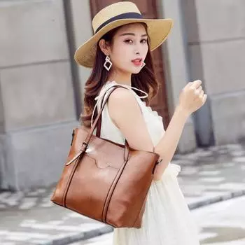 Женская сумка Модная сумка из масляной вощеной кожи Портативная сумка-тоут Простая женская сумка через плечо красный