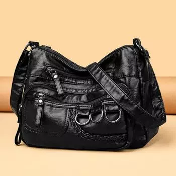 Женская сумка Модная сумка-мессенджер Сумка через плечо для мамы Маленькая женская сумка из мягкой стираной кожи чёрный