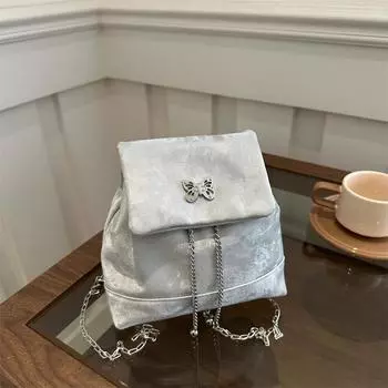 Женская сумка, модная сумка на плечо, текстурный рюкзак из искусственной кожи с цепочкой, большая вместимость, женская сумка для поездок на работу серебряный