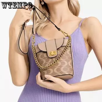 Женская сумка, модная сумка с принтом, сумка-ведро с цепочкой, портативная сумка через плечо для отдыха 14*10*18cm коричневый