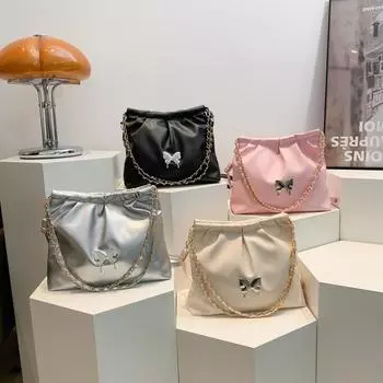 Женская сумка, модная сумка-ведро, фактура, бабочка, фурнитура, сумка через плечо, иностранный стиль, универсальная сумка-мессенджер с цепочкой серебряный