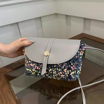 Женская сумка Модная сумка-ведро с креплением Персонализированная сумка через плечо с пайетками Нишевая универсальная сумка-мессенджер коричневый