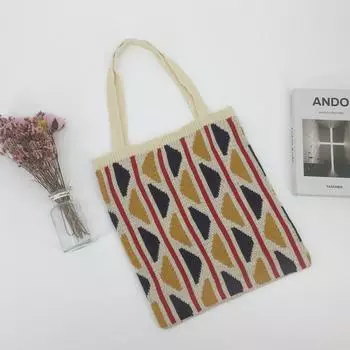 Женская сумка, модная в литературном и ретро-стиле, на одно плечо, большая вместительная сумка для девочек, вязаная сумка с этническим узором One Size белый