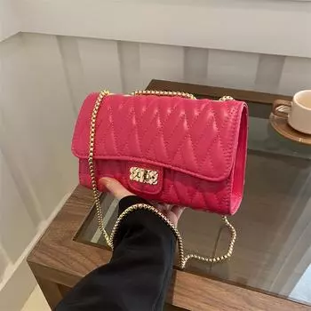 Женская сумка, модная вышитая нитью, маленькая квадратная сумка, сумка через плечо, текстурная цепочка, сумка-мессенджер коричневый