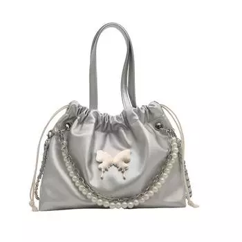 Женская сумка модная жемчужная сумка-ведро с текстурой из искусственной кожи простая универсальная сумка через плечо серебряный