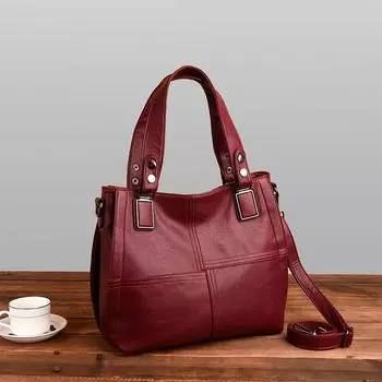 Женская сумка Модные сумки Сумки Сумка на ремне Мягкая кожаная сумка Большая сумка Женская сумка-мессенджер бордовый