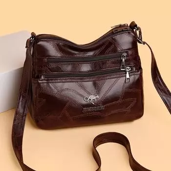 Женская сумка Мягкая фактурная сумка Простая атмосферная сумка через плечо Большая вместительная сумка через плечо Сумка для мам среднего возраста кофейный