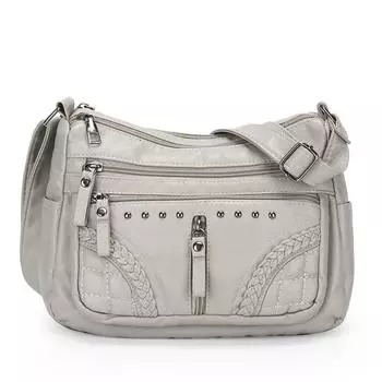 Женская сумка Мягкая кожаная многослойная сумка через плечо Однотонная сумка через плечо Легкая сумка для матери серый