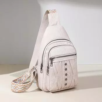 Женская сумка Мягкая кожаная нагрудная сумка Сумка через плечо Большая вместительная сумка через плечо бежевый