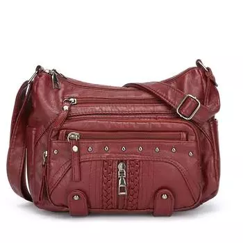 Женская сумка Мягкая кожаная сумка через плечо Сумка для мам среднего возраста Большая вместительная сумка через плечо красный