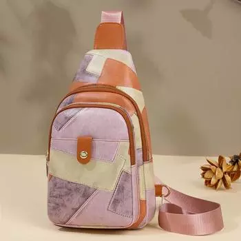 Женская сумка на грудь большой вместимости с цветными блоками, сумка через плечо розовый