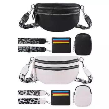 Женская сумка на грудь из искусственной кожи, модная сумка через плечо, регулируемый ремень, маленькая поясная сумка с небольшим мешочком и сумкой для карт, простая поясная сумка на двойной молнии чёрный