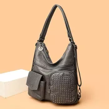 Женская сумка на одно плечо с перекрестными границами, европейский и американский винтажный рюкзак из мягкой кожи из искусственной кожи, модная ручная сумка через плечо большой емкости с заклепками