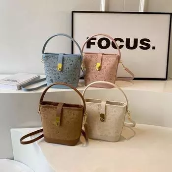 Женская сумка на одно плечо с принтом. Женская популярная новая мода, однотонная, универсальная, на одно плечо, косая сумка-ведро, маленькая сумка.