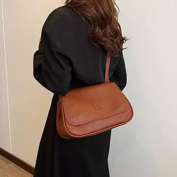 Женская сумка на одно плечо в стиле ретро из текстурированной искусственной кожи, большая вместимость, женские кошельки для поездок на работу, осенне-зимние сумки с пряжкой через плечо (20cm<Max Length<30cm)