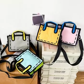 Женская сумка на плечо, 2D сумки, повседневная сумка в стиле комиксов, новинка, летняя контрастных цветов, модная сумка с регулируемыми ремнями, объемная сумка с 3D рисунком жёлтый