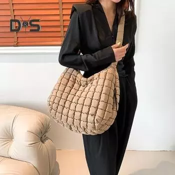 Женская сумка на плечо, большая вместительная застежка-молния, однотонная стеганая сумка-тоут с мягкой подкладкой, сумка для поездок на работу, дорожная сумка через плечо, сумка на слинге чёрный