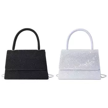 Женская сумка на плечо для выпускного вечера с цепочкой и стразами, вечерние клатчи, элегантная модная изысканная простая блестящая квадратная сумка-тоут чёрный