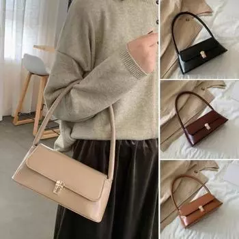 Женская сумка на плечо, гладкая водонепроницаемая искусственная кожа, однотонная цветная застежка, портативная сумка с пряжкой для поездок на работу, сумка для подмышек, дорожная сумка для свиданий темно-коричневого