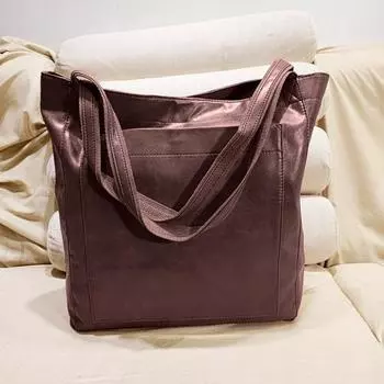 Женская сумка на плечо из гладкой искусственной кожи в стиле ретро, большая вместимость, сплошной цвет, отличная несущая способность, прочная строчка, внешний карман, ключи для телефона, карты для хранения красно-коричневый