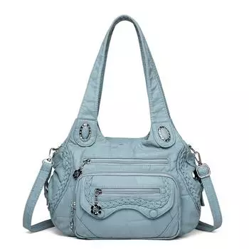 Женская сумка на плечо из мягкой кожи, сумка для мамы, большая вместимость, сумка через плечо синий