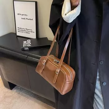 Женская сумка на плечо, однотонная повседневная сумка на плечо с регулируемым ремешком, сумка-портмоне, сумка для подмышек для работы, покупок, путешествий коричневый