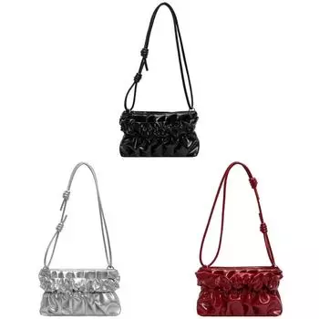 Женская сумка на плечо, плиссированная сумка через плечо из искусственной кожи, однотонная квадратная сумка (черный)