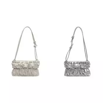 Женская сумка на плечо, плиссированная сумка через плечо из искусственной кожи, однотонная квадратная сумка (бежевый)