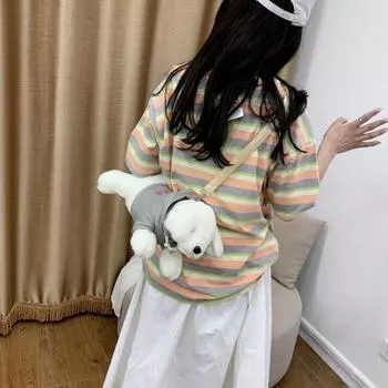 Женская сумка на плечо с мультяшной собакой, плюшевая кукла в форме, нечеткая застежка-молния, съемный регулируемый ремень, подушка для кровати, детская игрушка, женская сумка через плечо хаки