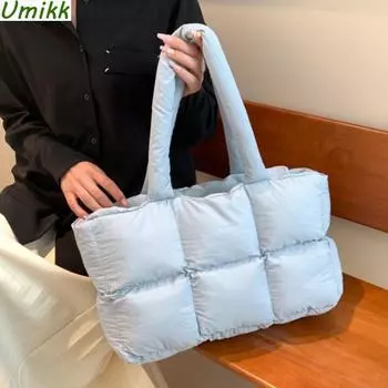 Женская сумка на плечо с подкладкой из перьев, стеганая хлопковая модная сумка подмышками, женская сумка большой вместимости, однотонные сумки-тоут высокого качества хаки