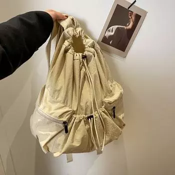 Женская сумка на шнурке, большая вместительная студенческая сумка, плиссированный нейлоновый рюкзак, осенняя сумка чёрный