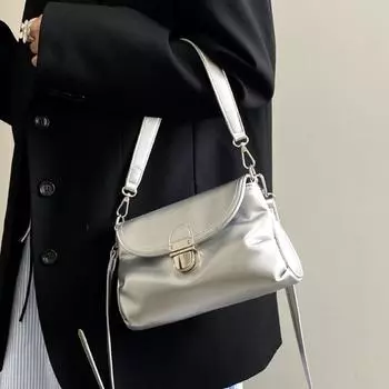 Женская сумка Net Red Niche Design, весна-лето, складная, с замком Cloud Lock, сумка через плечо на одно плечо серебряный