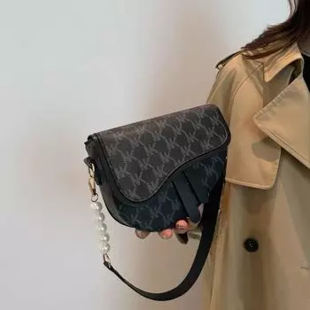 Женская сумка Niche Design Контрастный цвет Буква Saddle Bag Модная литературная текстура сумка через плечо Messenger коричневый