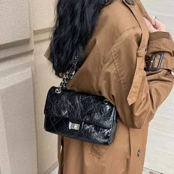 Женская сумка Niche Premium из натуральной кожи, сумка через плечо, маленькая, с ароматом, черная, с бриллиантами, подмышечная сумка на цепочке чёрный